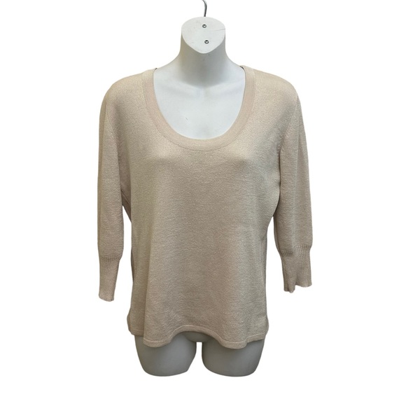 Joseph A. Qu'est-ce que c'est silk? Cream Metalic Goldan Shiny  Blouse Size L - Picture 8 of 8